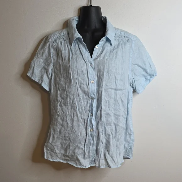 Sky Blue Linen J. Jill Button Down Shirt Medium - Picture 1 of 7